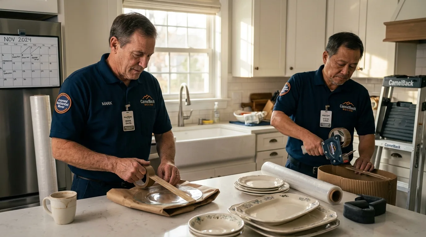 Professional crew packing kitchen dishware in Fletcher, OK